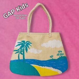 GAP Kids Girl's Boho Woven Beach Tote Bag Tropical Palm Trees & Ocean Purse NWOT